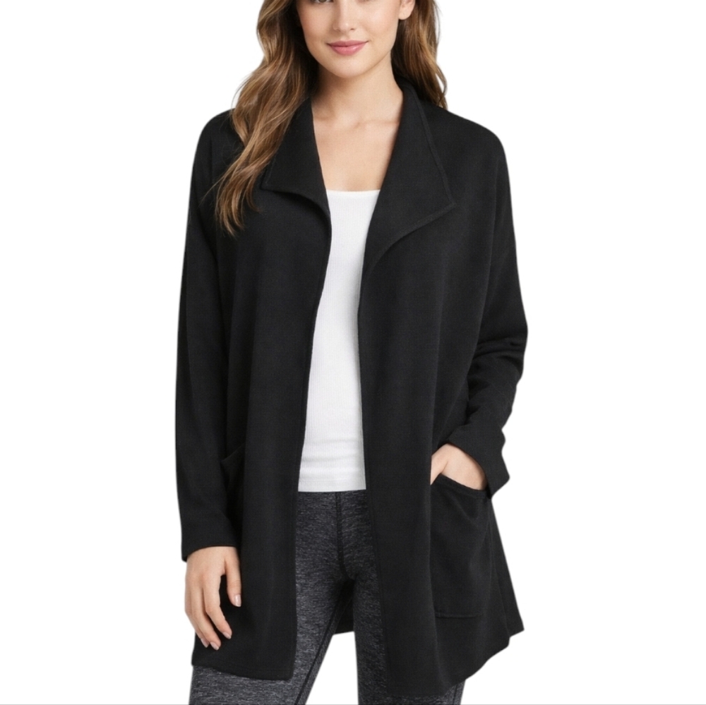 Athleisure by Sioni Open Front Layering Cardigan Womens XL Black Cotton Longline